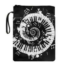 Capa de livro retrô em tecido de poliéster com estampa de teclas de piano em espiral, 29 x 22 cm, ideal para artigos de papelaria e acessórios.
