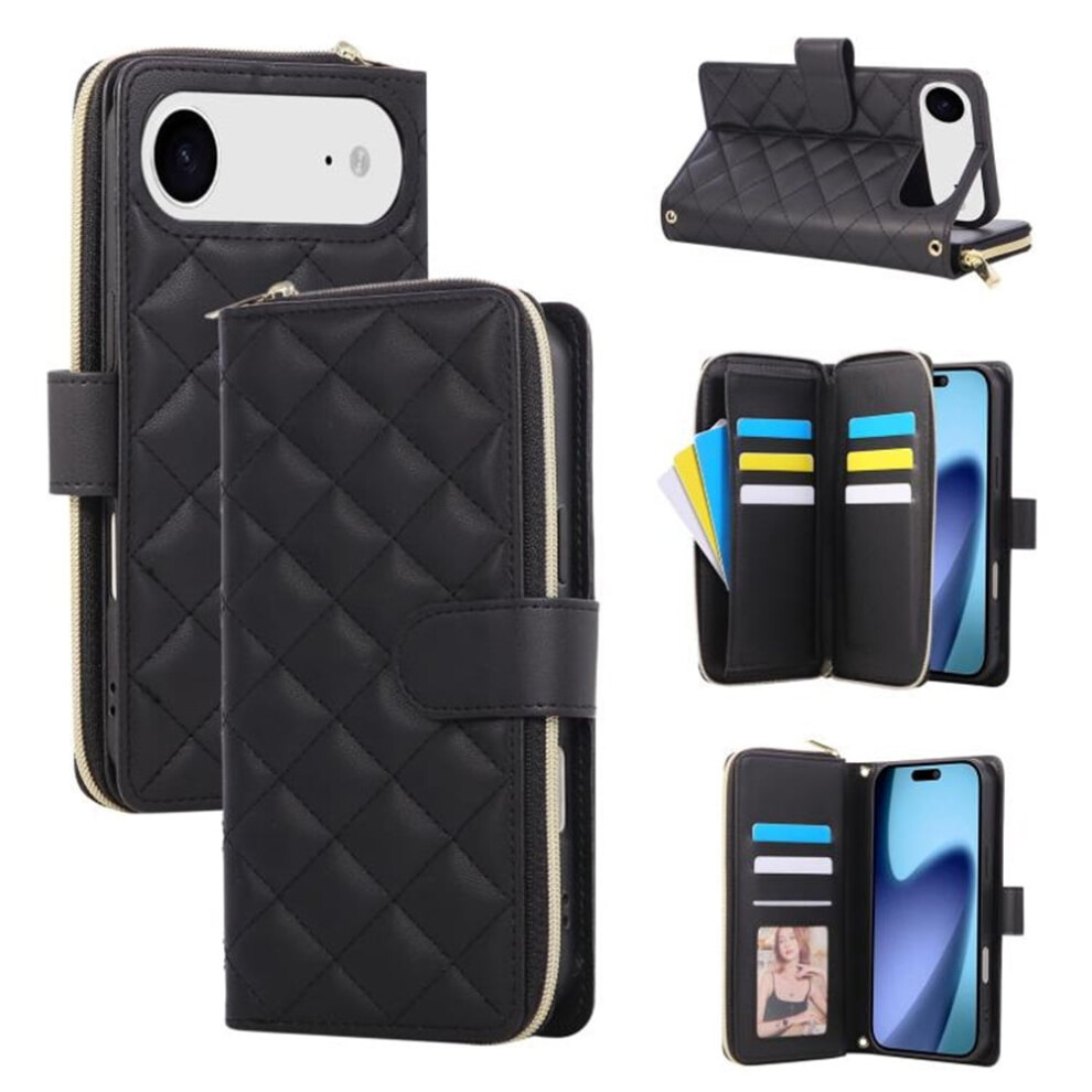 Magnetic Flip Wallet Case For Iphone Air: 9-Card Slots, Zipper Pocket, Detachable Shoulder & Wrist Straps, Black 9340959382026