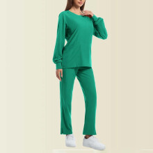 Women's Green Scrubs Set Loose Trousers Long Sleeve Cardigan