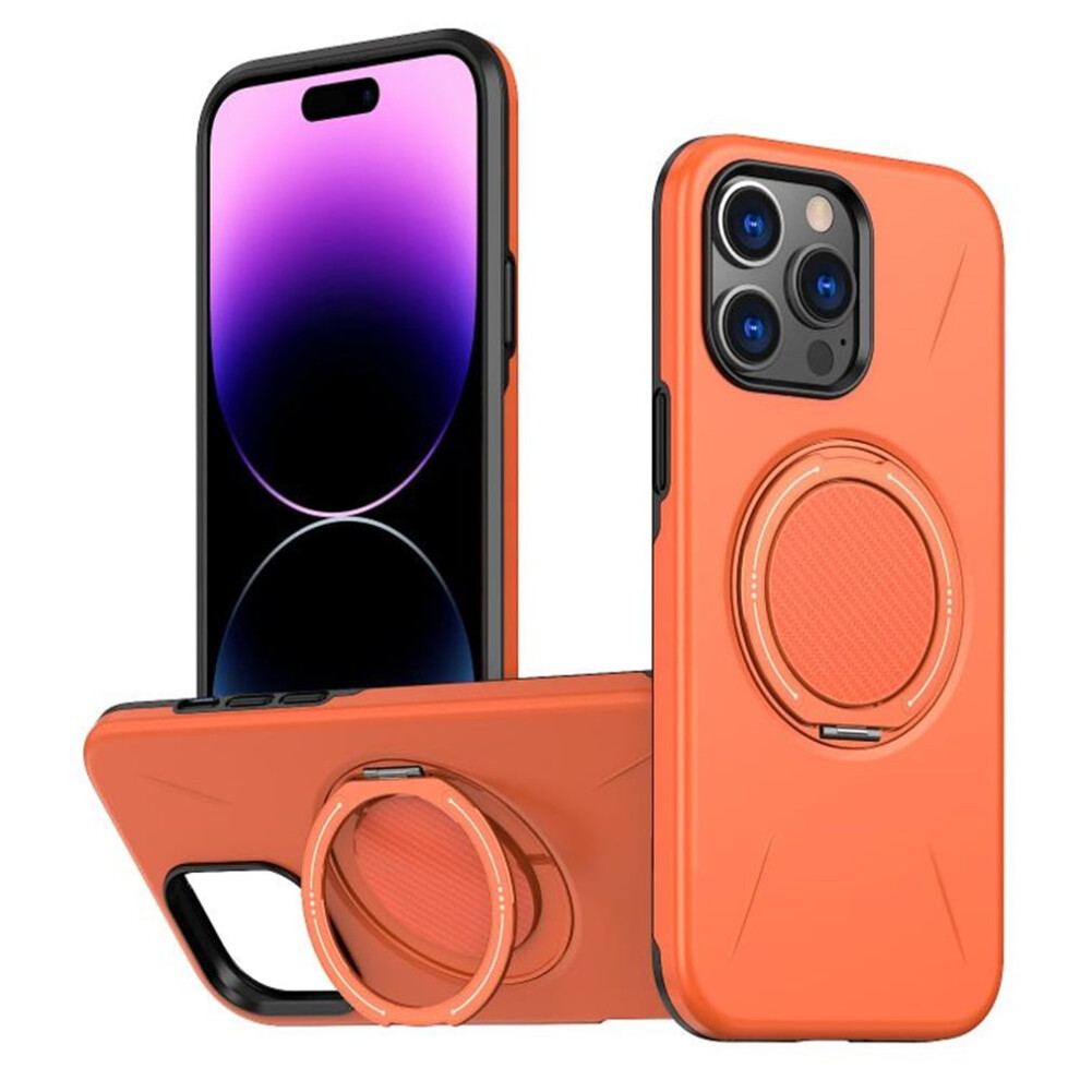 Ultra Slim Hybrid Tpu+Pc Case For Iphone 14 Pro MaxâMagsafe Compatible, Metal Rotating Holder, Military Shockproof, Orange 9340959382286