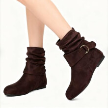 Women's Calf Leather Boots Coffee Side Zipper 1 Pair