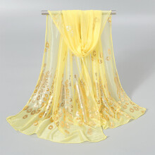 Lenço feminino elegante com estampa de pavão, leve e confortável, amarelo.