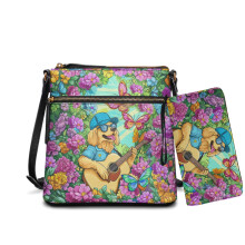 Golden Retriever sommerfugleblomster PU-læder crossbody-taske og pungsæt til kvinder – rummelig, justerbar rem, arbejde og rejse