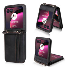Motorola Moto Razr2024 Pung-etui med kortholder, aftagelig crossbody-snor, PU-læder, stødsikker, sort – kompatibel med Motorola Moto