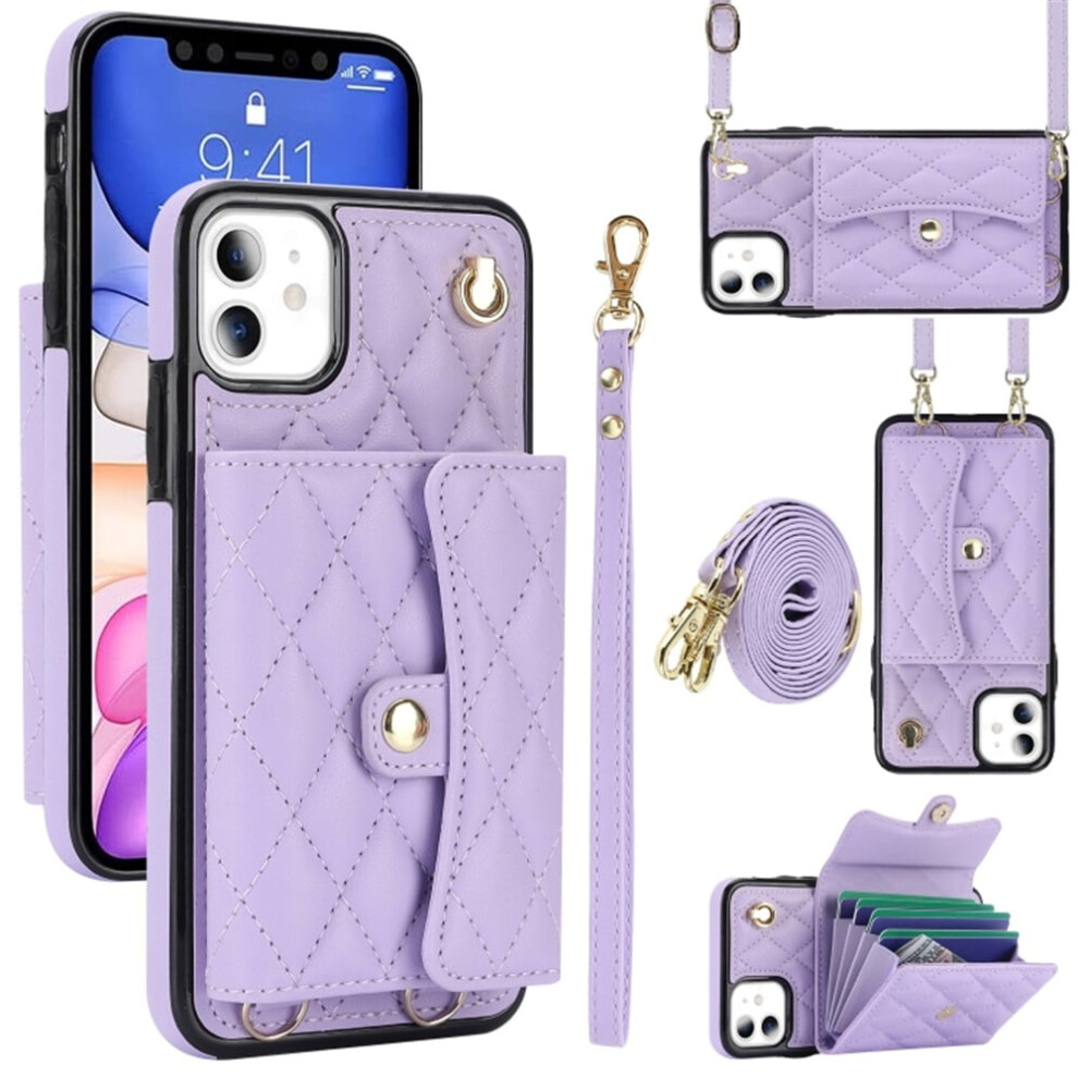 Rfid-Blocking Magnetic Flip Wallet Case For Iphone 11 Â Multi-Card Slots, Detachable Shoulder & Wrist Straps Purple 9340959384471