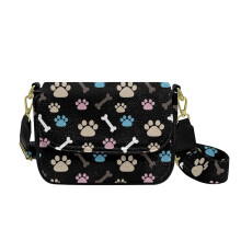 Schultertasche mit Hundepfoten- und Knochenmuster für Damen, Mini-Crossbody-Reisetasche, modische Umhängetasche mit verstellbarem, breitem Riemen