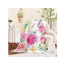 Vintage Floral Fleece Throw Blanket, Soft Warm Flannel Plush Blanket Orange Boho Flowers for Bed Sofa Couch Living Room Bedroom, 50x60 Inches