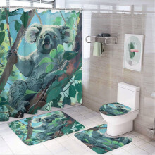 Zestaw prysznicowy Koala, 4 elementy, z dywanikami, pokrywą i matą łazienkową – abstrakcyjna akwarela, 72"x72", kompatybilny ze standardowymi