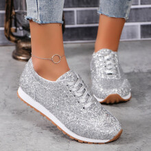 Willtoo Glitter Sequin Sneakers för kvinnor – Ortopediska, Glänsande vardagsskor, Bling Concert-modell, Lågt skurna snörning, Kompatibla med