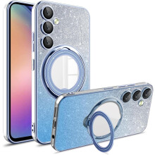 Kompatibelt med Samsung Galaxy S22Ring Stand Cover – Stødsikkert, Glitter, Magnetisk, Bling Clear Cover med Linsebeskyttelse, Slim &