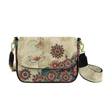 Retro Boho Mandala Dragonfly PU-læder crossbody-taske til kvinder – Mini Satchel med justerbar bred rem, daglig og rejsebrug