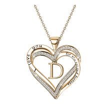 YUEHAO Accessori Collane Pendenti Moda Donna Collana con lettere a forma di cuore 26 lettere Amore Clavicola Collana D