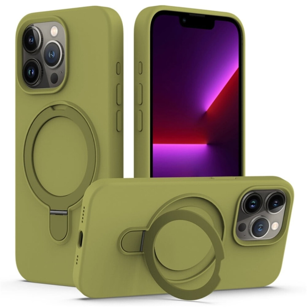 Magnetic Liquid Silicone Case For Iphone 15 Pro, Magsafe-Compatible With Ring Stand & Heavy-Duty Protection Â Willow Green 9340959381586