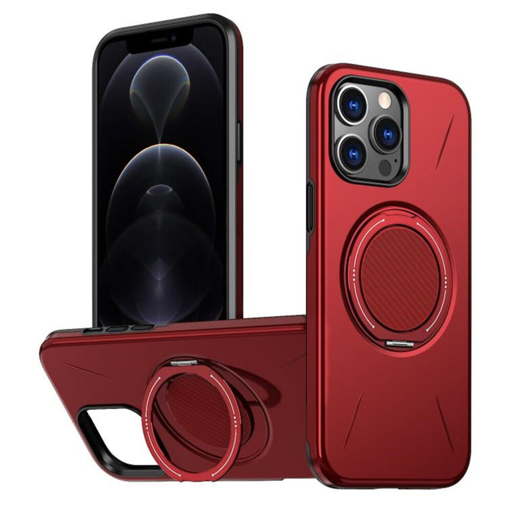 Ultra Slim Hybrid Tpu+Pc Case For Iphone 12 Pro MaxâMagsafe Compatible, Metal Rotating Holder, Military Shockproof, Red 9340959381326