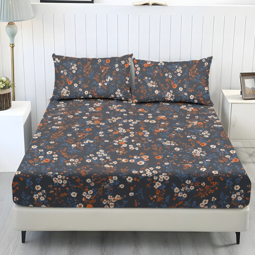 Σετ σεντόνια 3 τεμαχίων King Size Ditsy Floral σκούρο γκρι (1 με 1 εσοχή + 2 μαξιλαροθήκες),