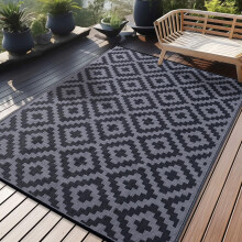 Waterproof 5x8 ft Outdoor Rug, Reversible Plastic Straw Patio Rug Compatible with Camping, RV, Porch, Deck, Balcony – Black & White