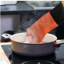 Gants de cuisine résistants à la chaleur (1 pièce) avec doublure en coton, gants de barbecue en silicone compatibles avec le four, le micro-ondes