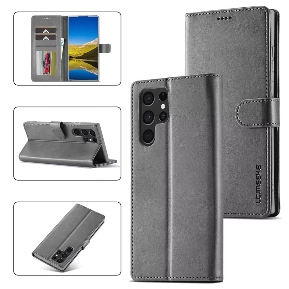 Lc.imeeke Leather Case For Samsung Galaxy S25 Ultra 5G 6.9", Pu Flip Folio Wallet With Card Slot, Magnetic Closure, Shockproof, Kickstand, Grey 9340959381401