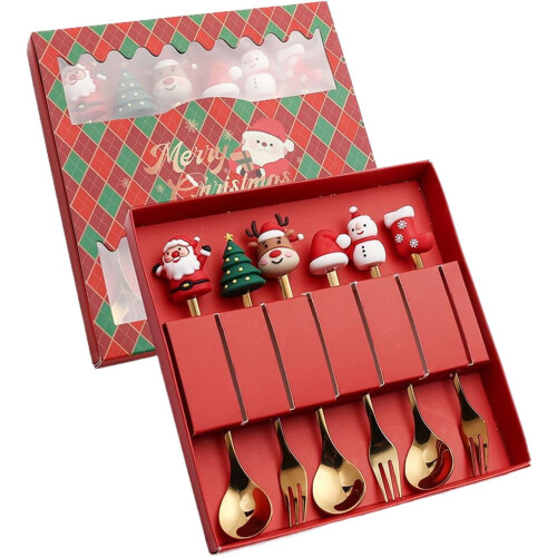 Spoon Fork Santa Claus Christmas Tree Spoon Golden Christmas Tableware Set