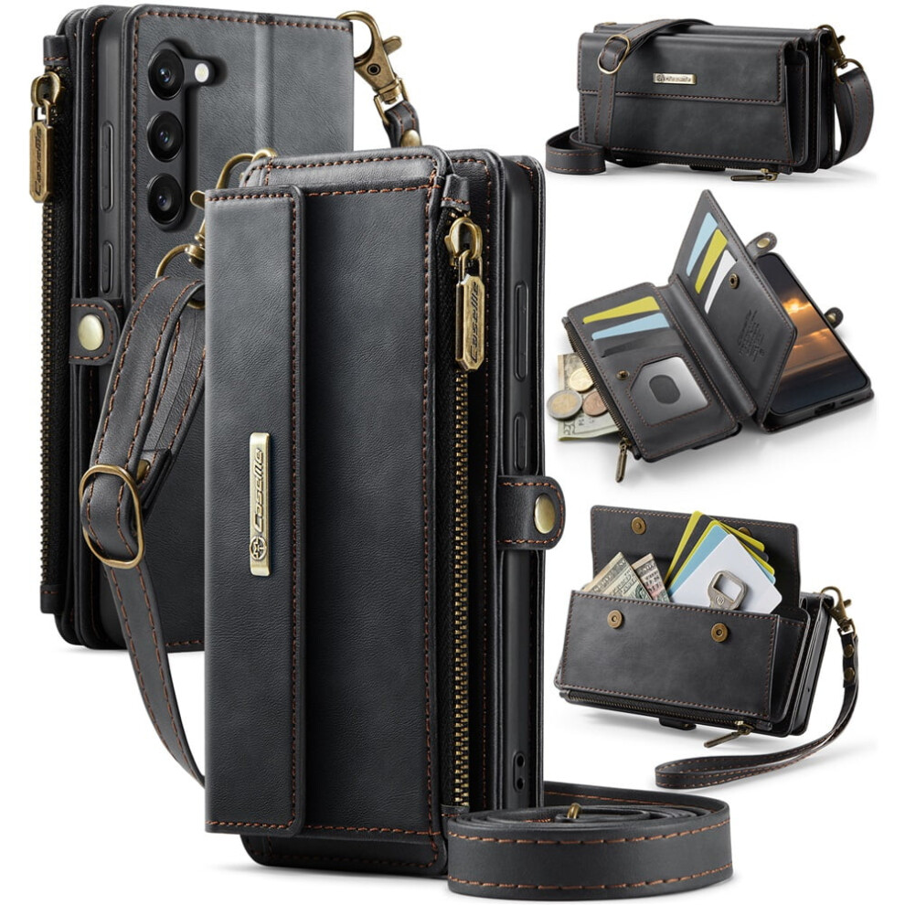 Caseme Wallet Case For Samsung Galaxy S23 Plus 5G Â Rfid Blocking, Pu Leather, Kickstand, Wrist Strap, Zipper, Card Slots, Black 9340959383931