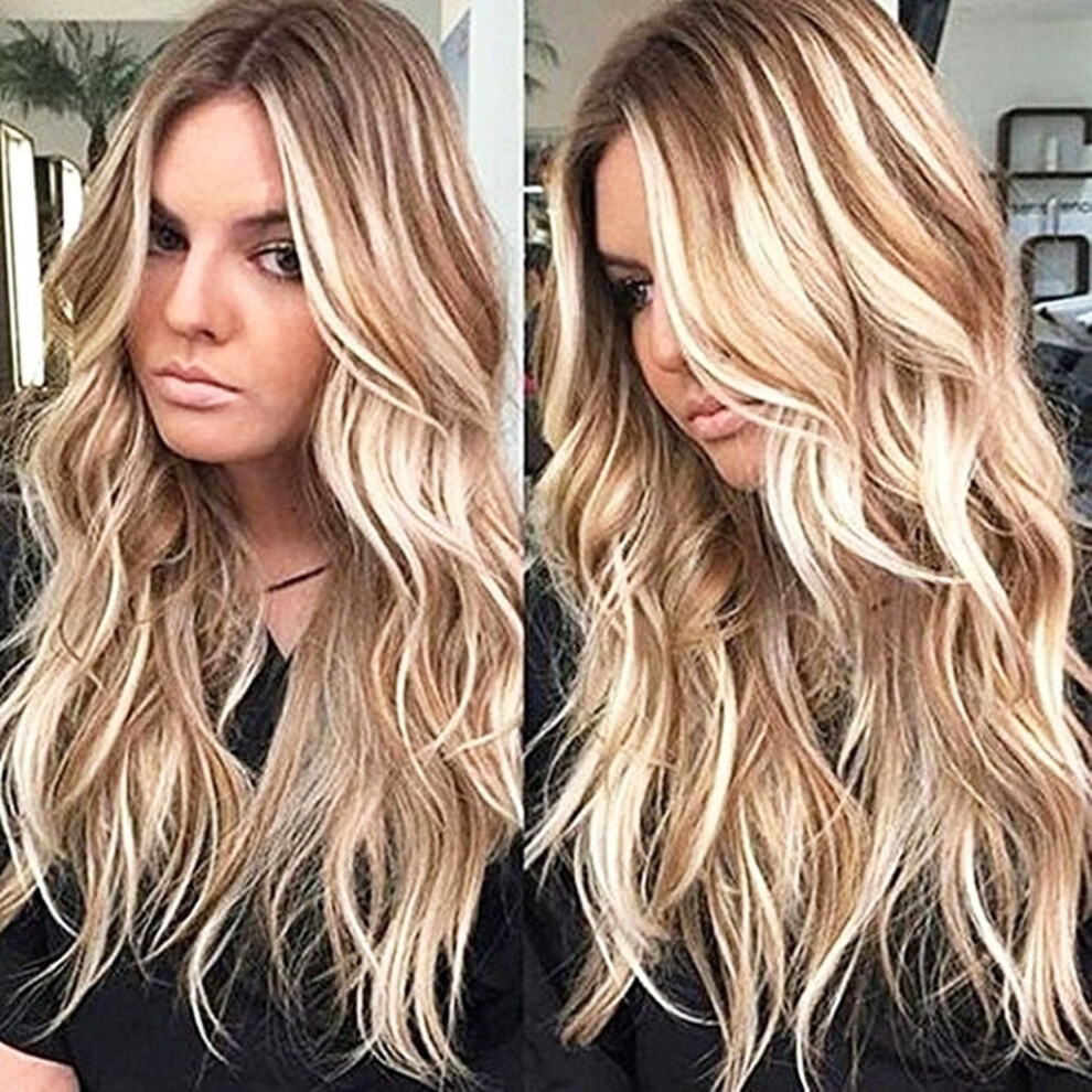Unisex Women's Curly Long Wavy Ombre Blonde Synthetic Wig With Ponytail, Lace Front Â Compatible With Daily Wear