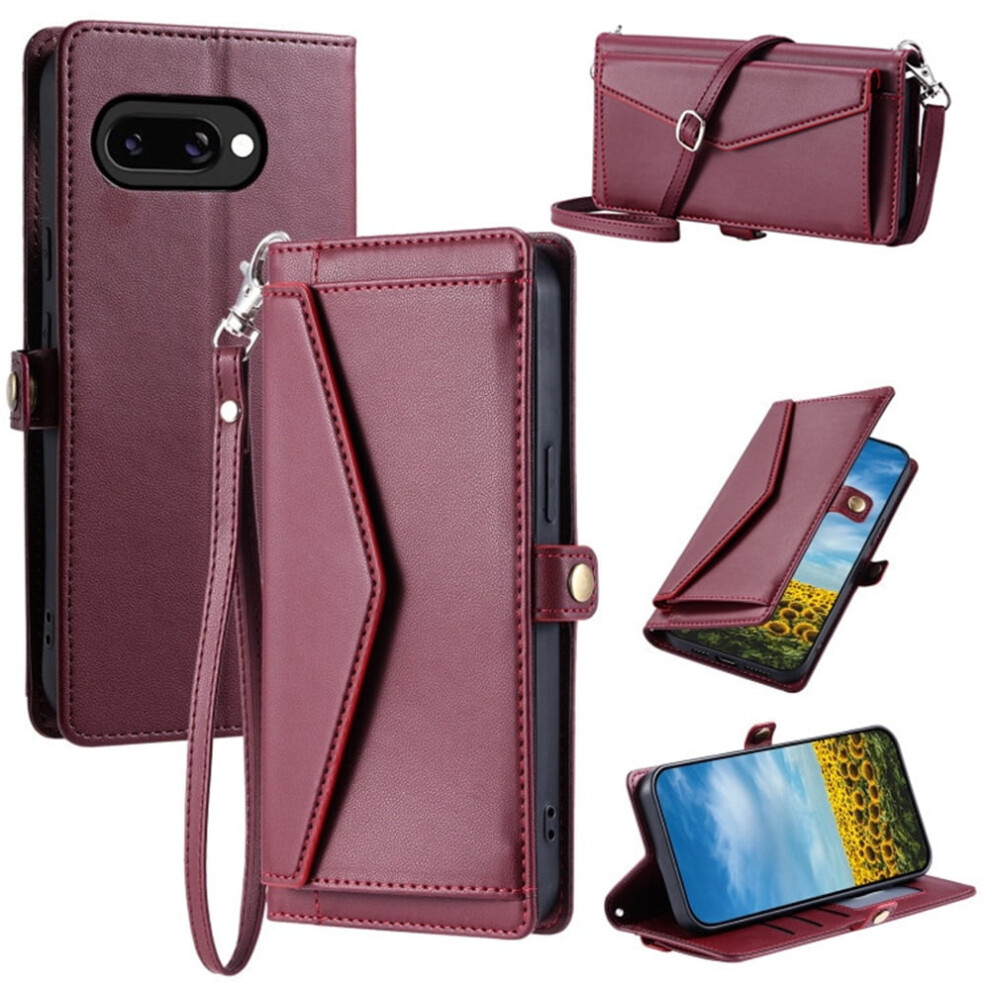Pu Leather Flip Wallet Case For Google Pixel 9A—3 Card Slots, Hidden Pocket, Detachable Straps, Shockproof, Wine Compatible With Pixel 9A Red 9193271079545