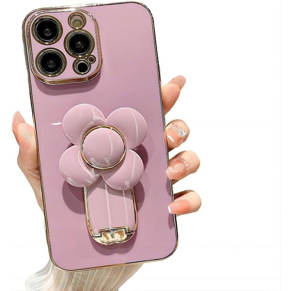 Iphone Case Electroplated 3D Flower Kickstand Purple 9122141637578