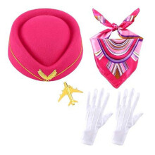 4Pcs Women's Stewardess Costume Accessories with Bellhop Hat Scarf Gloves