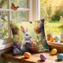 Easter Bunny Egg Floral Pillow Cover