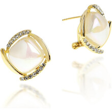Gold Stud Earrings for Women with Pearl and Cubic Zirconia