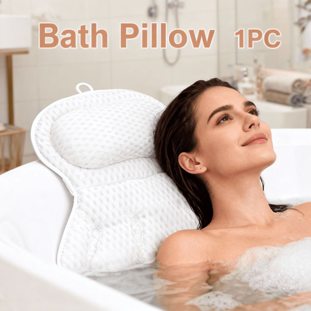 Bathtub Spa Pillow with Full Back Support, 4D Ergonomic Head/Neck Design, Cooling Mesh, Suction Cups â Fast Drying