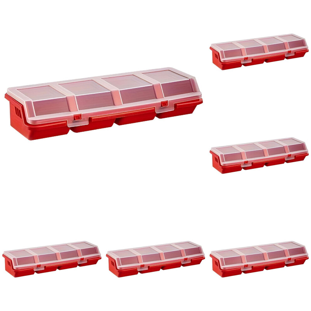 6Pcs Screw Organizer Box With Lid, 4 Compartments, Stackable Plastic Hardware Organizer For Garage, Workbench, Craft (Red) Red 9353595639416