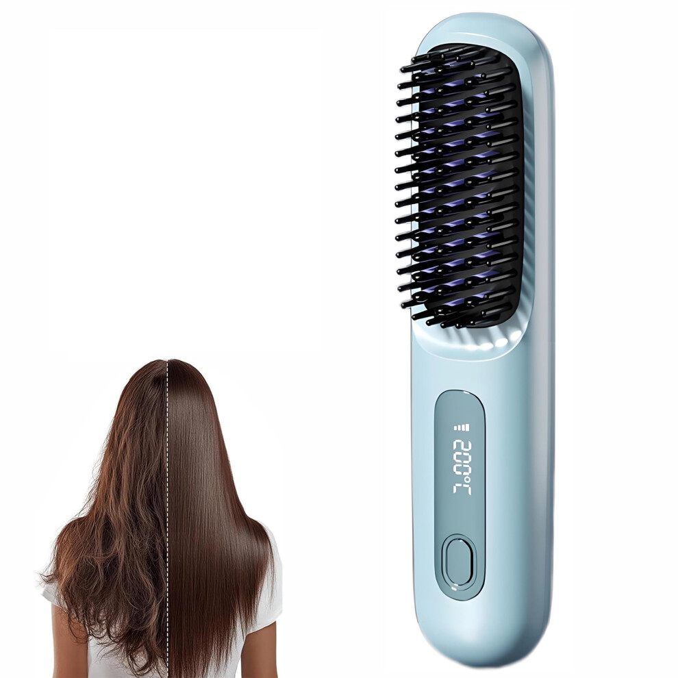 2-in-1 Cordless Hair Straightening Brush with LED Display, Anti-Scald Mini Hot Comb for Women â Compatible with 2025 Models