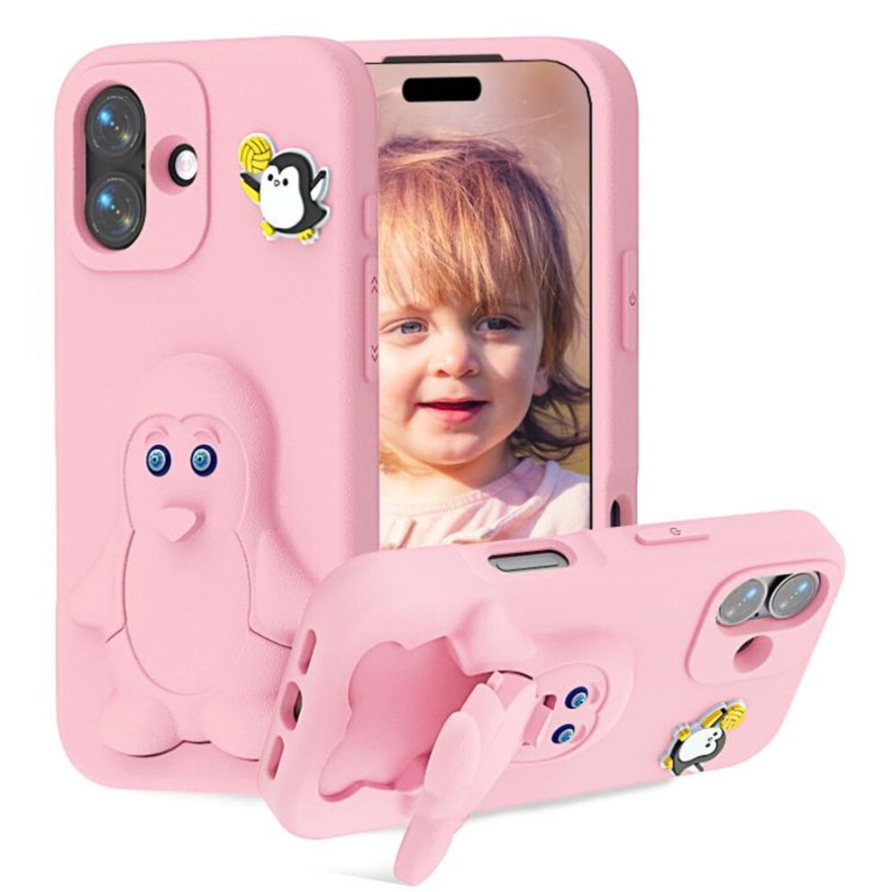 Cartoon Penguin Baby Stand Eva Case For Iphone 17 Â Anti-Fall, Eco-Friendly Pink 9193271082583