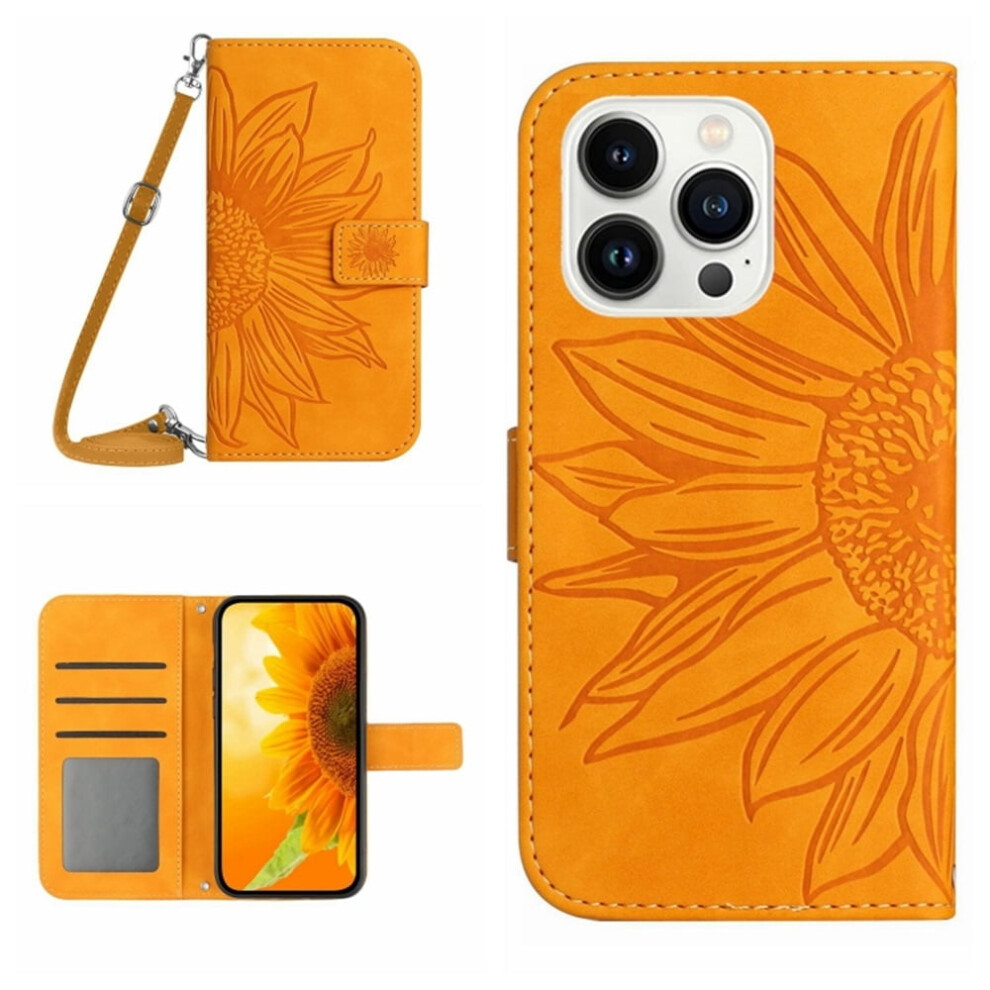 Sunflower Embossed Pu Leather Flip Wallet Case With Magnetic Closure, Card Slots & Hanging Rope For Compatible With Iphone 16 Pro Max 6.9" Â Yellow 9193271082989