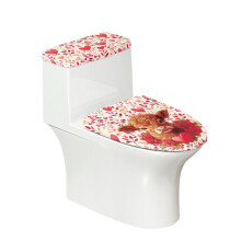 Ensemble de housse de toilette et couvercle de WC en polyester universel avec élastique de fixation, lavable en machine, motif veau et rose