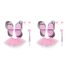 2Sets Feenkostüm Set Für Kinder Rosa Tüllrock Flügel Und Zubehör
