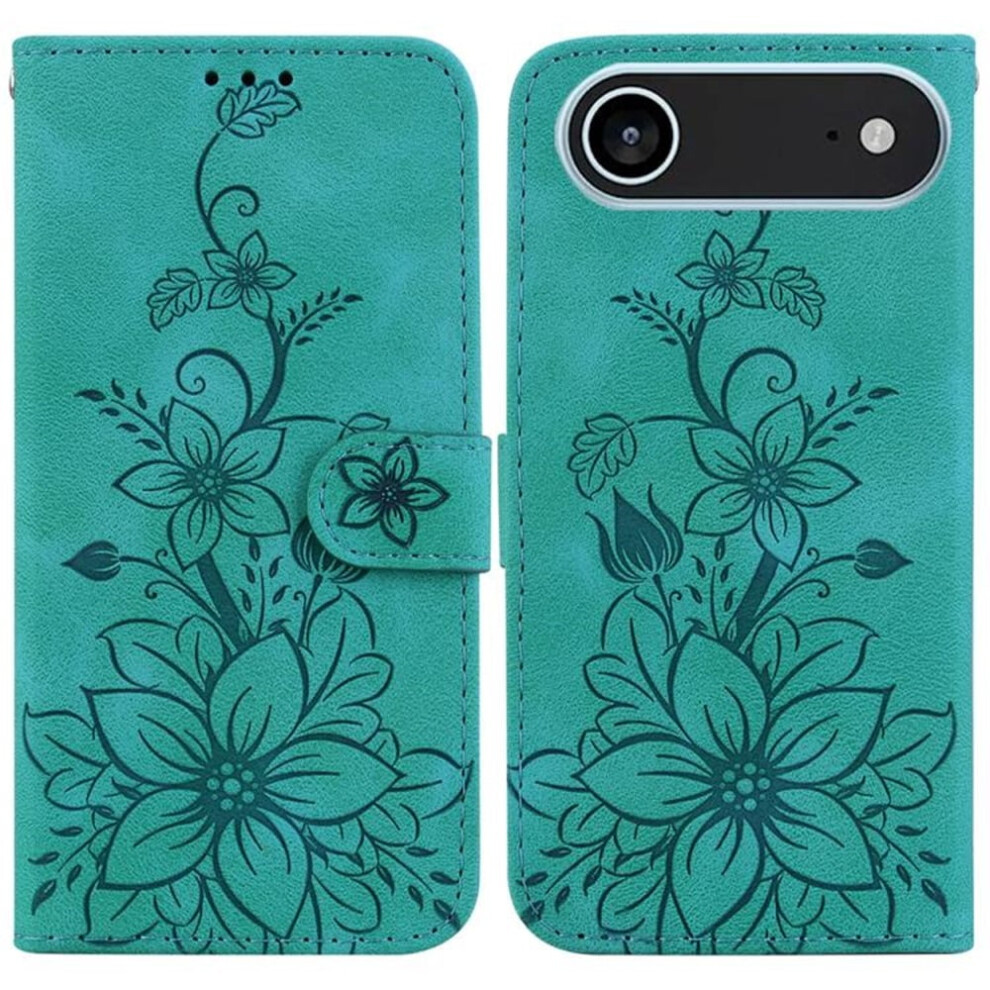 Pu Leather Flip Wallet Case With Strong Magnetic Closure, Card Slots, Lily Embossed DesignâCompatible With Iphone Air 6.5" Green 9327961729407