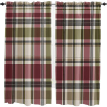 Fall Kitchen Curtains 52"x84", Pink & Green Rustic Buffalo Plaid, Light Filtering, Rod Pocket, Vintage Autumn Style