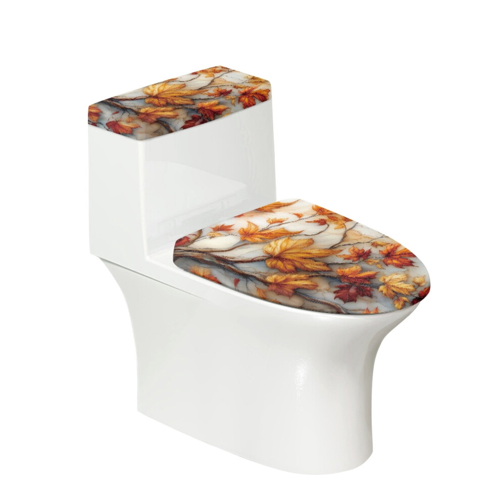 Toilet Lid Cover Set Autumn Leaf Branch 2 Piece Set Stretch For Household Elastic Bottom Lid Cover Set For Toilet 9327961726567