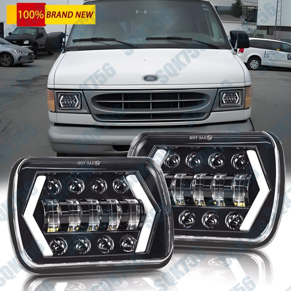 For 1982-2012 Ford E-150 E-250 E-350 Van Pair 5X7 7X6" Led Headlights Hi-Lo Beam White 9557311954696