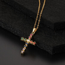 Cross Pendant Necklace Vintage Gold-Plated Zircon Women's