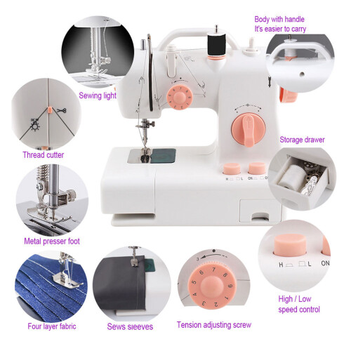 2Pcs Mini Sewing Machine Double Thread Portable Multi-Color LED Light 1