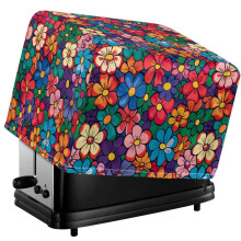 Flower Print Bread Machine Cover 2 Slice, Dustproof Easy to Clean Kitchen Small Appliance Protector, Toaster Cover with Drawstring and Top Handle