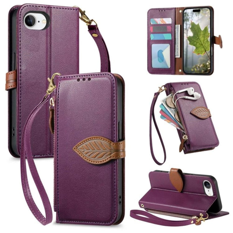 Leather Flip Wallet Case For Iphone 16E Â 3-Card Purple 9122141637479