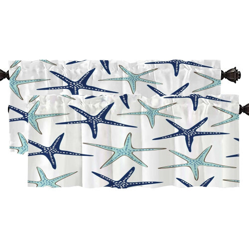 Kitchen Valance Curtains Starfish Pattern 2 Pack 52x18