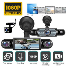 360 4-Channel Dash Cam, 1080P Full HD Car Camera with Night Vision, G-Sensor, Loop Recording, Plug-In Power for Taxis, Fleets, and Family Vehicles