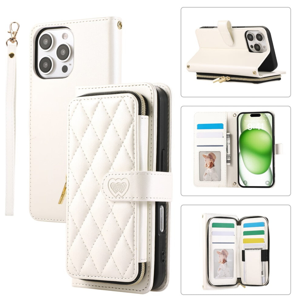 Leather Wallet Case For Iphone 16 Pro Max 6.9" Â White 913211551943