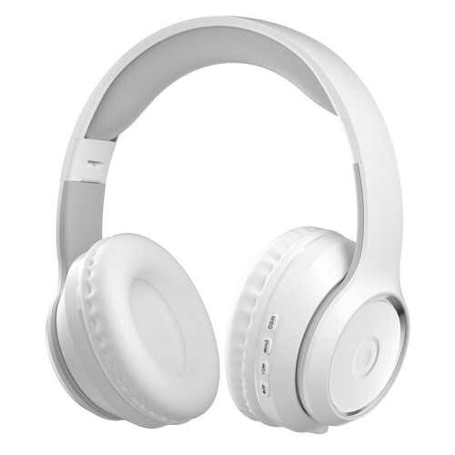 Foldable Bluetooth Over-Ear Headphones in White, Wired Music Earphone with Volume Control