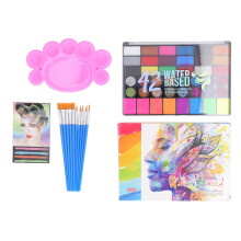 42Color Face Paint Kit Non Toxic, Water Activated Hypoallergenic Facepaint Set With Glitter Gel UV Glow, Reusable Stencils & Brushes, Sweat